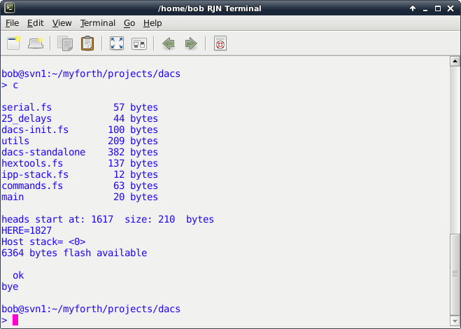 Compilation of the dacs application using the c script 